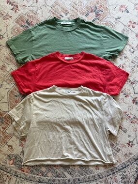 perfectwhitetee Crop Tee Trio - Olive Green, Red, Cream